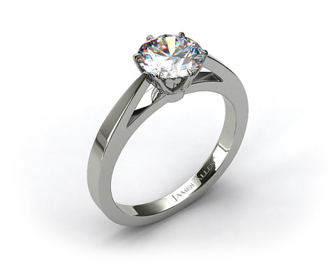 18k White Gold Tapered Six Prong Filigree Basket Solitaire Engagement Ring